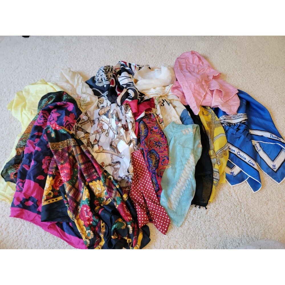 Lot Of Vintage Scarves Various Sizes Silk, Polyester Some Branded